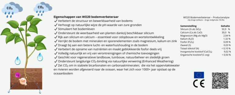 Eigenschappen van Wo20 bodemverbeteraar – calciumsilicaat voor betere bodem en CO₂-verwijdering